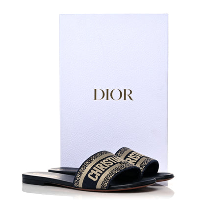 Christian Dior Canvas Embroidered Dway Mules Slide Sandals 38.5 Deep Blue 9 of 9