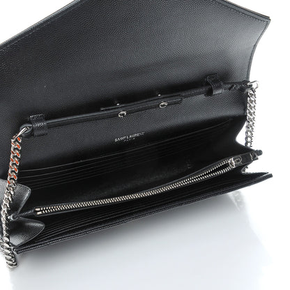 Saint Laurent Grain De Poudre Matelasse Chevron Monogram Chain Wallet Black 5 of 7