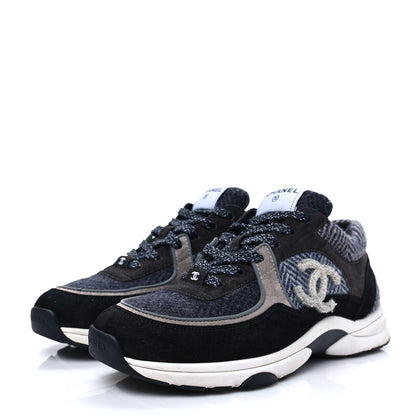 Chanel Fabric Suede Calfskin CC Sneakers 41 Black Grey Dark Grey 6 of 14