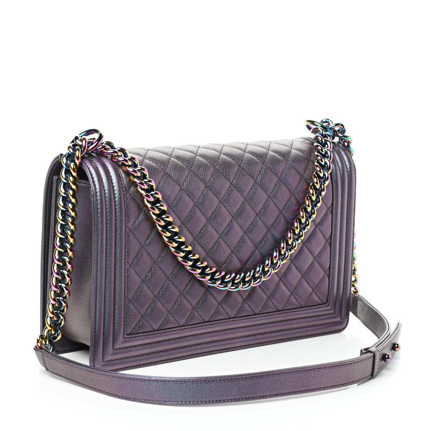Iridescent Goatskin Quilted New Medium Boy Flap Purple