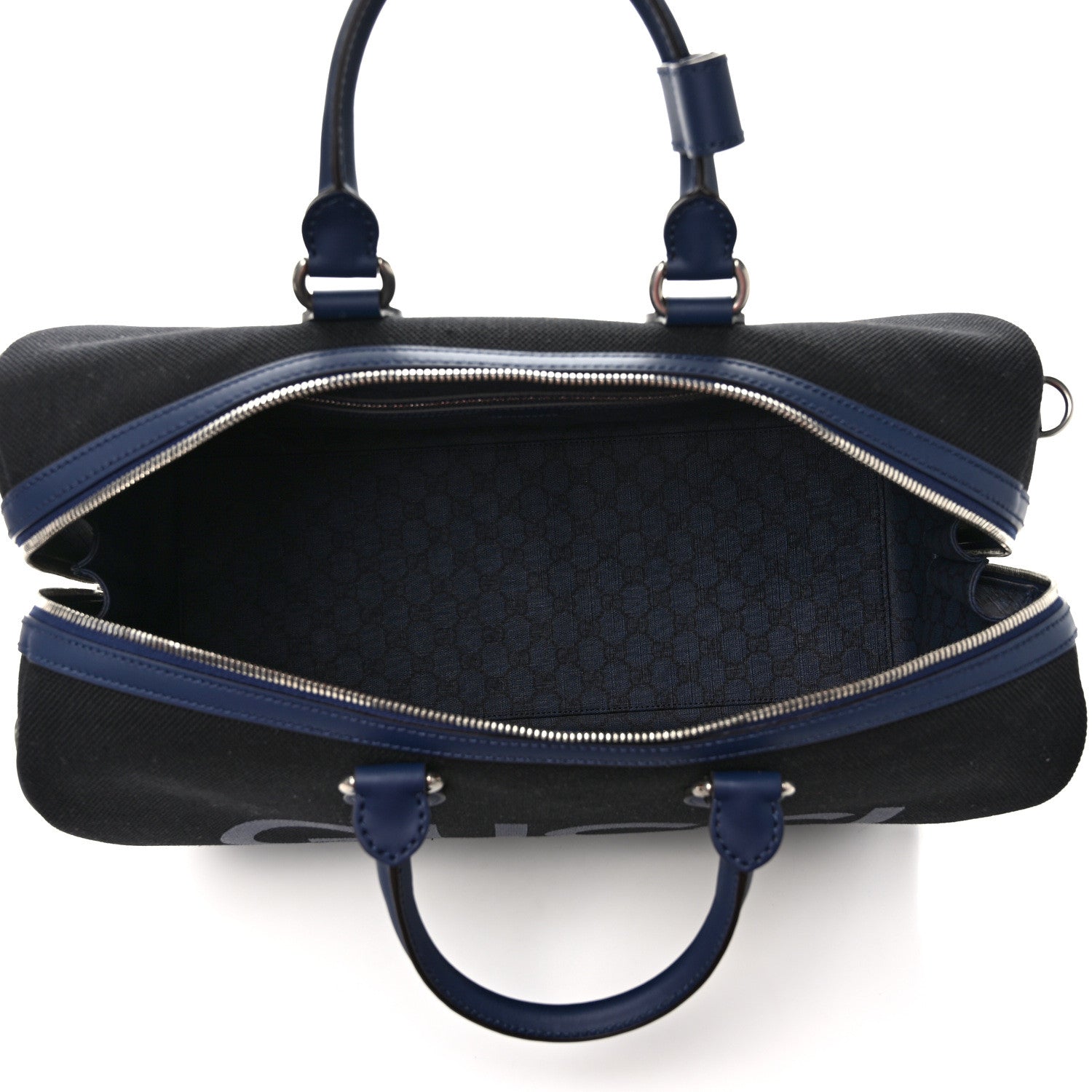 Gucci Canvas Calfskin Gucci Print Logo Large Duffle Bag Blue 4 of 9