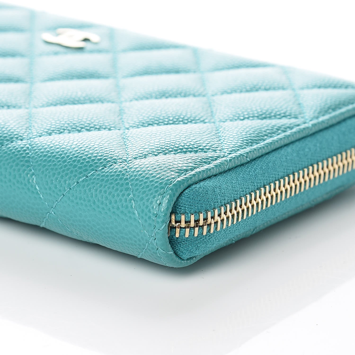 Chanel Caviar Quilted Large Gusset Zip Around Wallet Turquoise 6 of 11