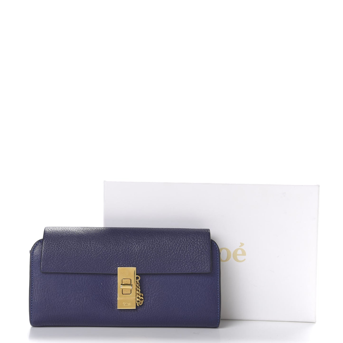 Grained Lambskin Drew Long Wallet with Flap Storm Blue