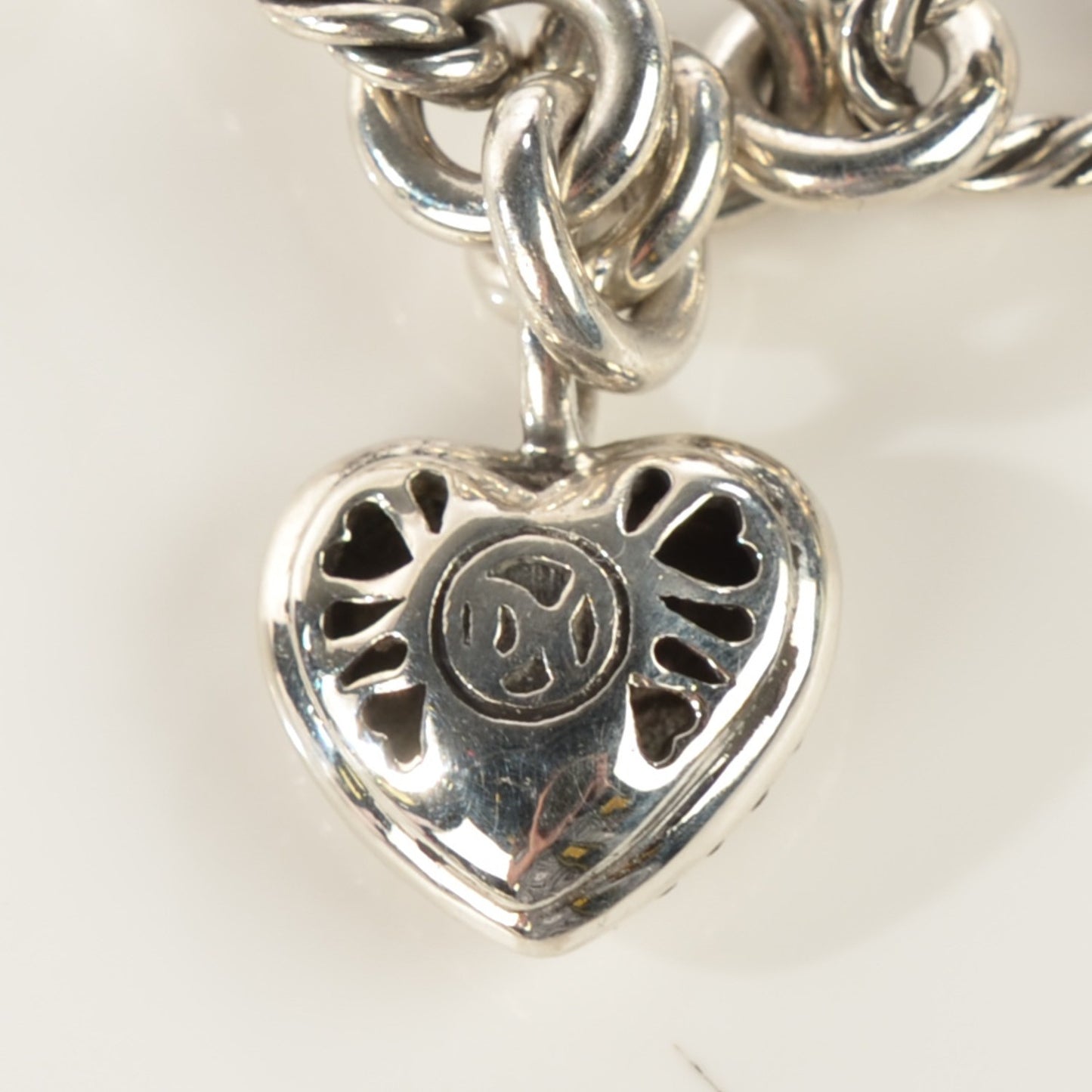 Sterling Silver Diamond Cable Heart Charm Bracelet