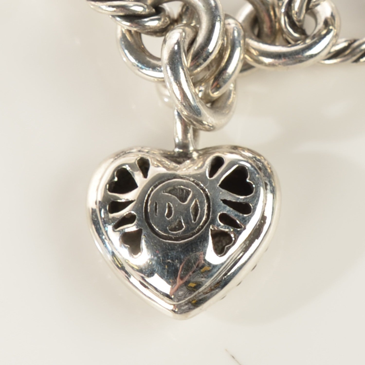 David Yurman Sterling Silver Diamond Cable Heart Charm Bracelet 5 of 6