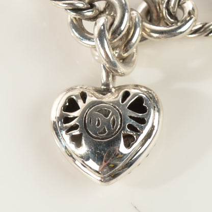 David Yurman Sterling Silver Diamond Cable Heart Charm Bracelet 5 of 6