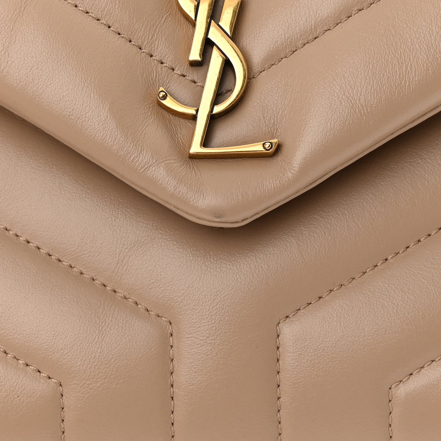 Calfskin Y Quilted Monogram Small Loulou Chain Satchel Dark Beige