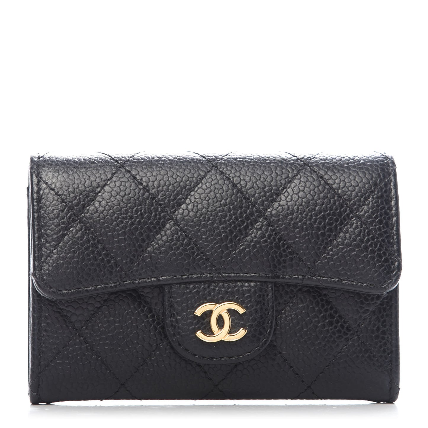 Caviar Quilted Flap Card Holder Black