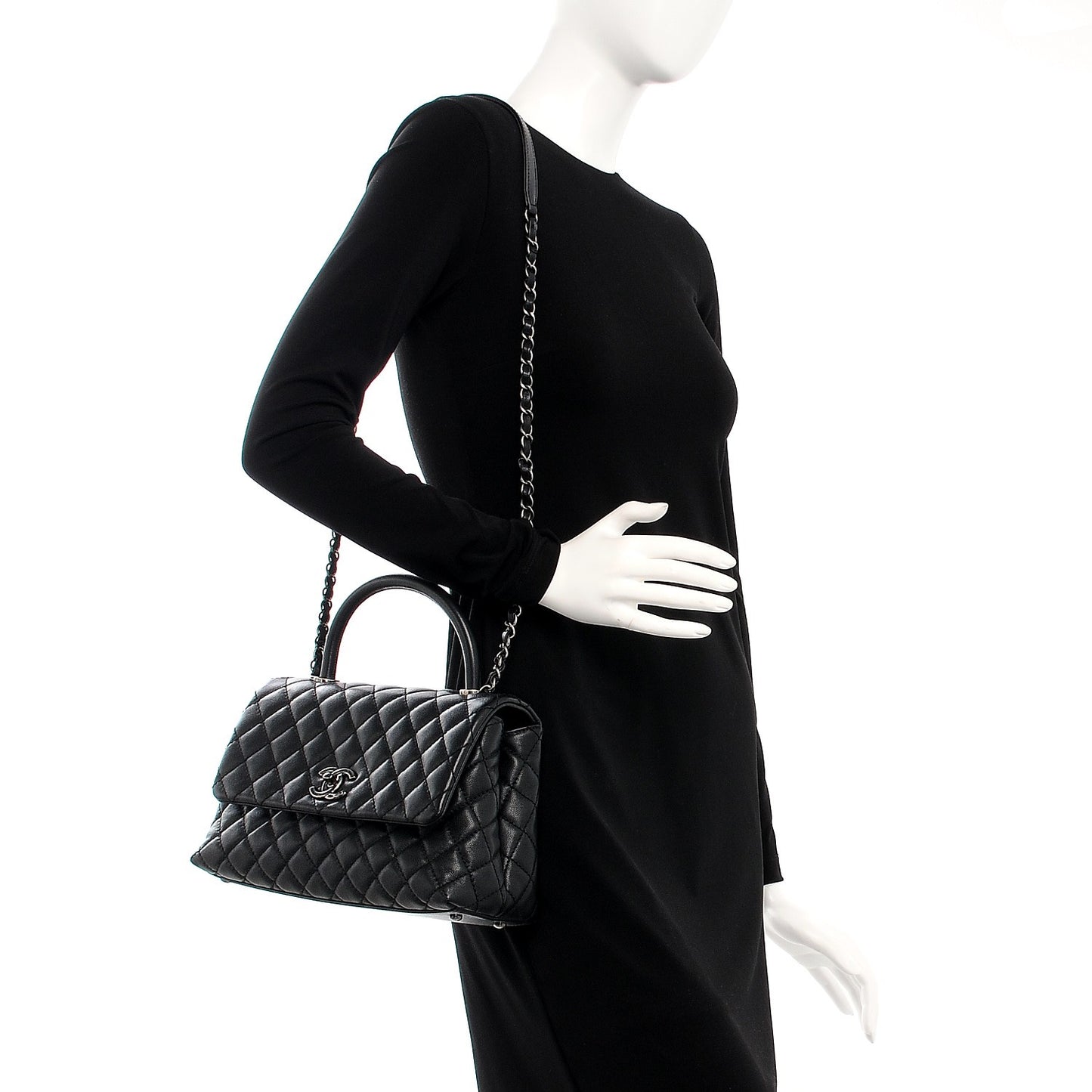 Caviar Quilted Small Coco Handle Flap Black