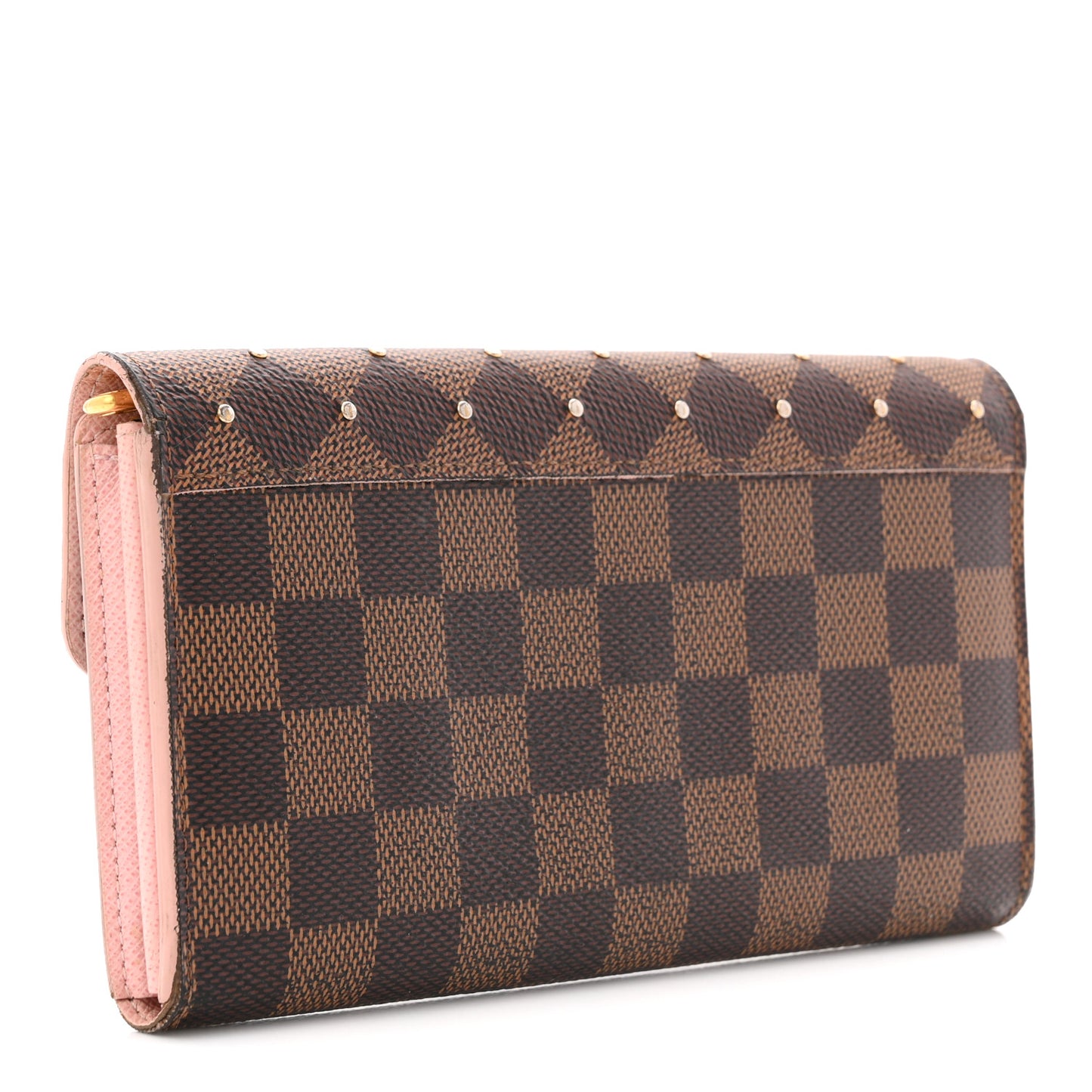 Damier Ebene Studded Sarah Wallet NM Rose Ballerine
