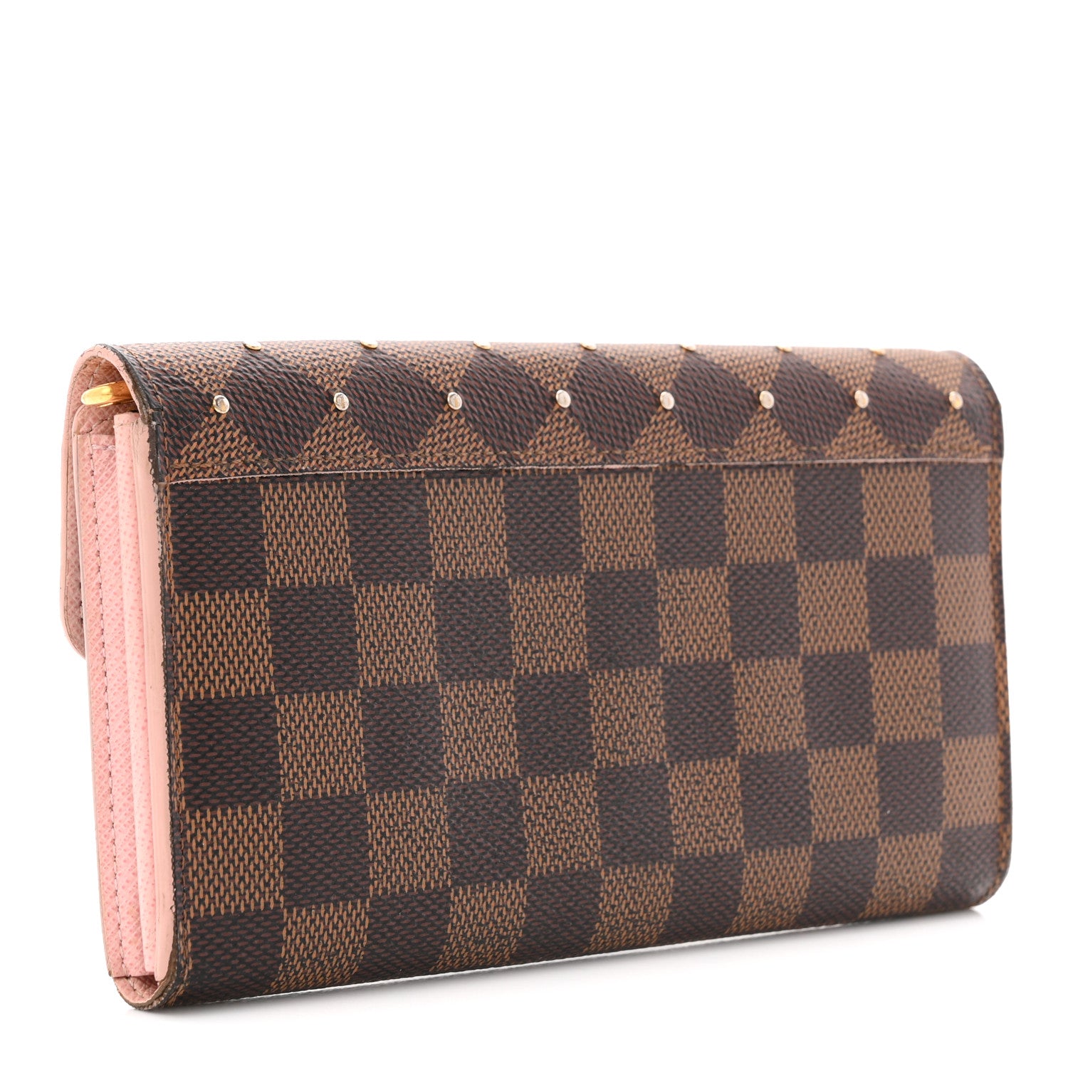 Louis Vuitton Damier Ebene Studded Sarah Wallet NM Rose Ballerine 3 of 10