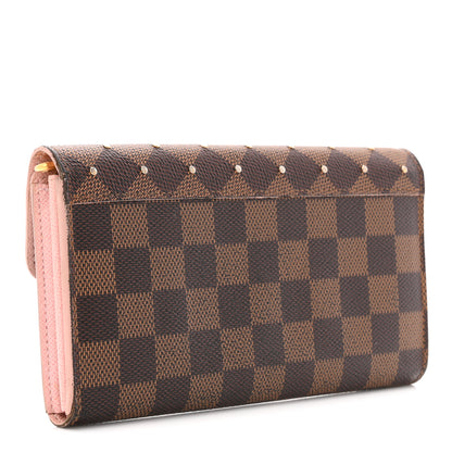 Louis Vuitton Damier Ebene Studded Sarah Wallet NM Rose Ballerine 3 of 10
