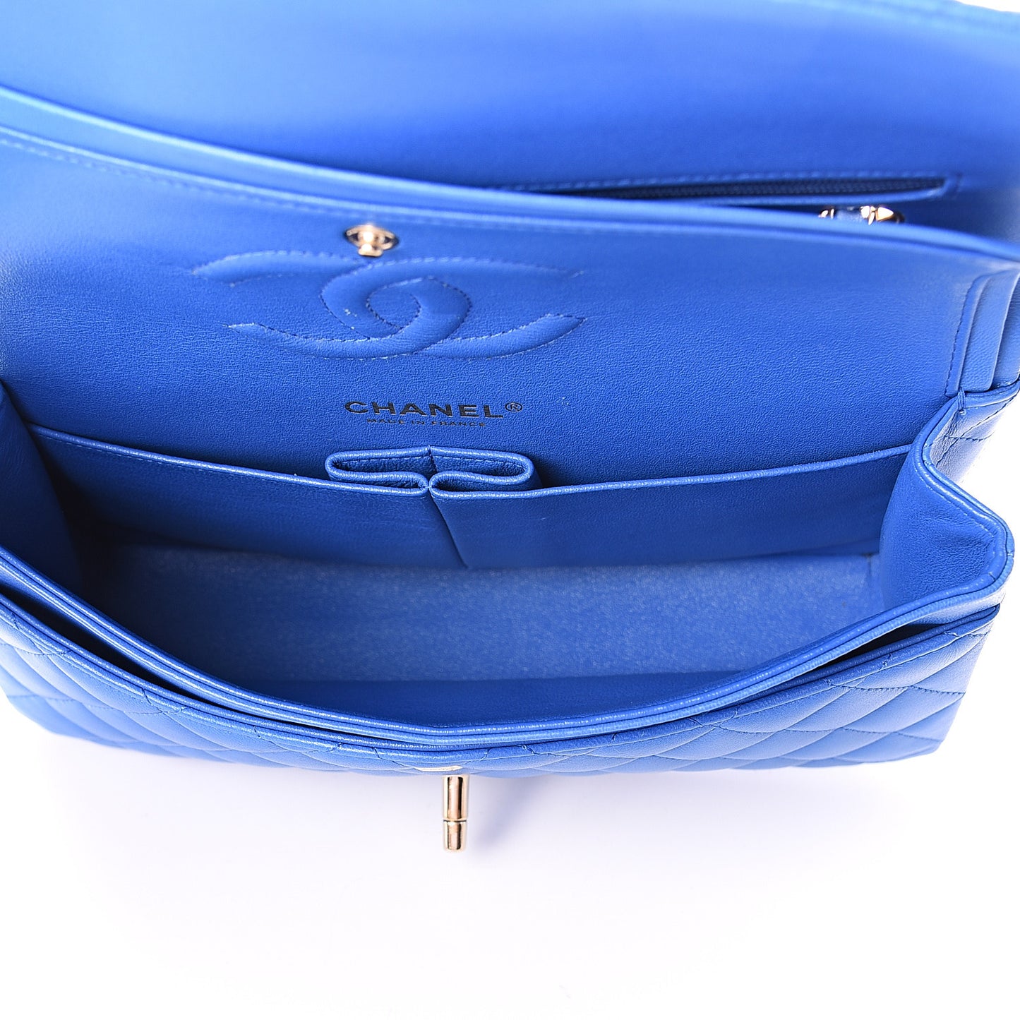 Lambskin Quilted Medium Double Flap Blue