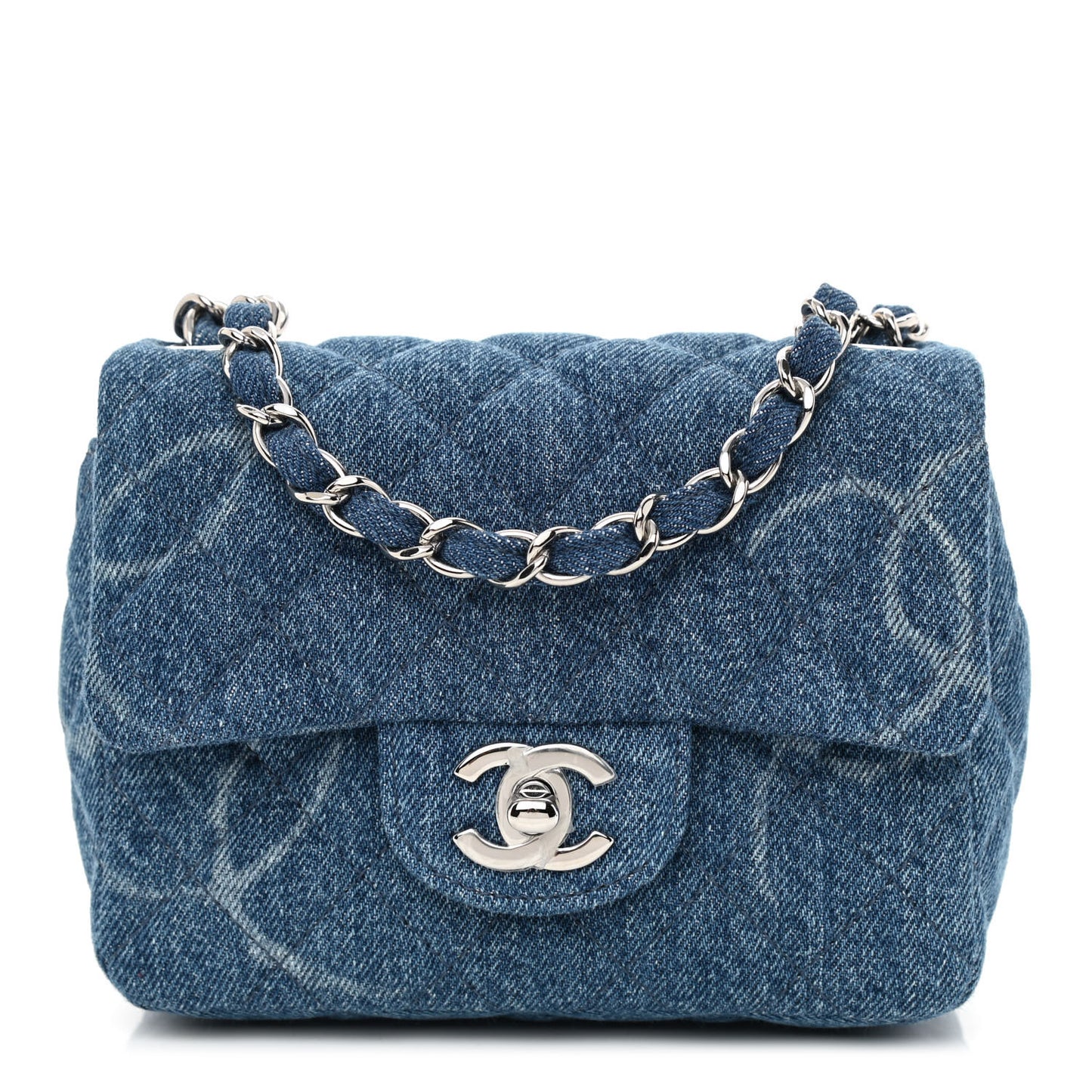 Denim CC Quilted Mini Square Flap Blue
