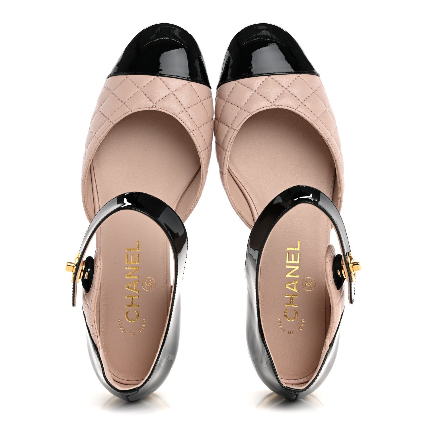 Chanel Patent Lambskin Quilted Cap Toe Ballerina Flats 38.5 Beige Black 2 of 10