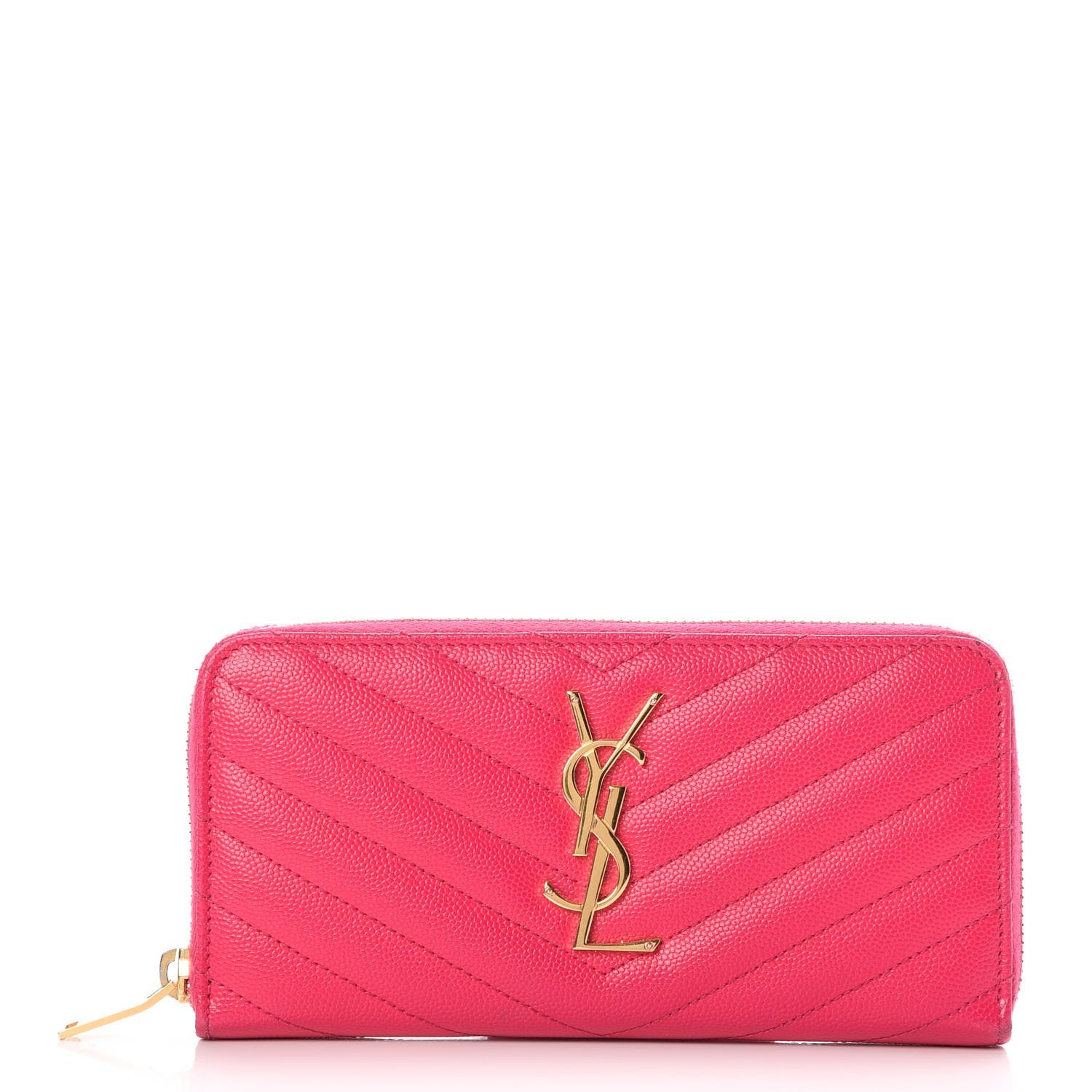 Saint Laurent Grain De Poudre Matelasse Chevron Monogram Zip Around Wallet Fuchsia 1 of 8