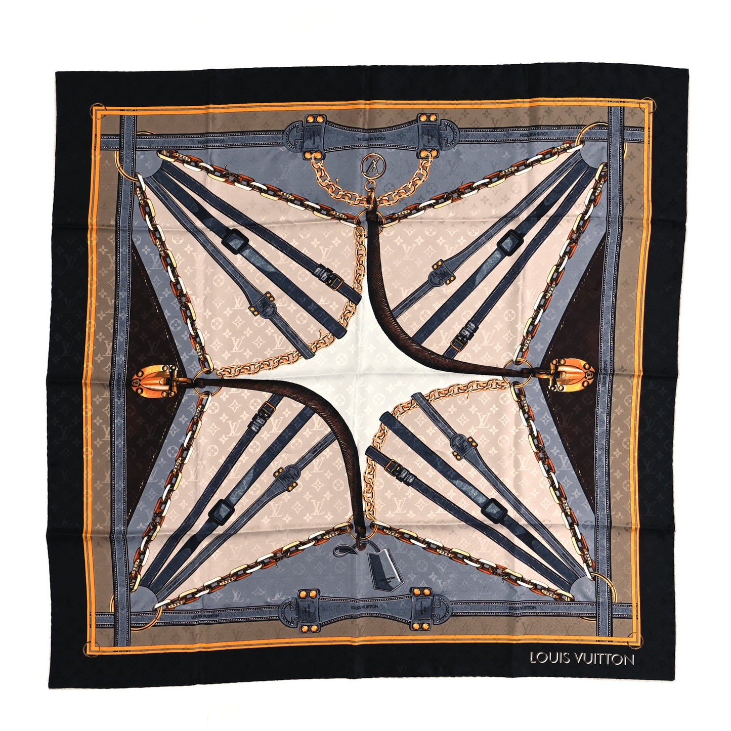 Silk Monogram Scarf Print Square 90 Scarf Gray