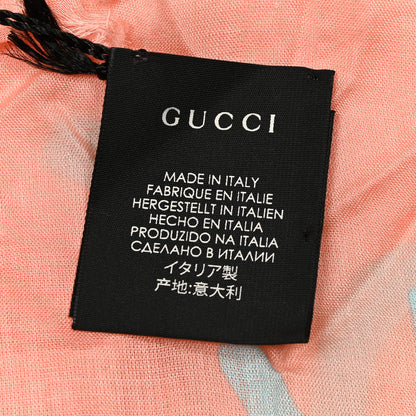 Gucci Modal Silk GG Writers Fringe Shawl Old Rose Sky Blue 3 of 4