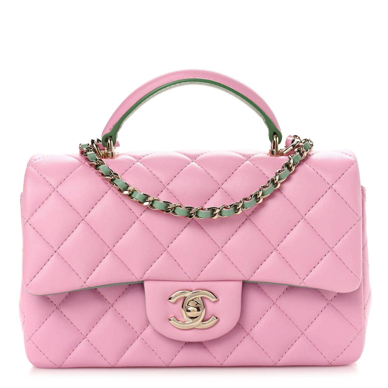 Chanel Lambskin Quilted Mini Top Handle Rectangular Flap Lilac Light Green 1 of 10