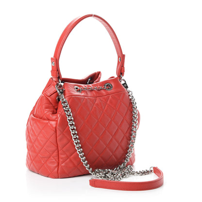 Chanel Lambskin Quilted Small CC Chain Drawstring Bucket Bag Red 4 of 10