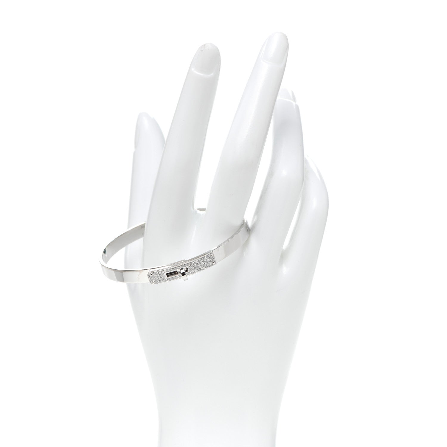 Hermes 18K White Gold Diamond PM Kelly Pave Bracelet SH 2 of 6