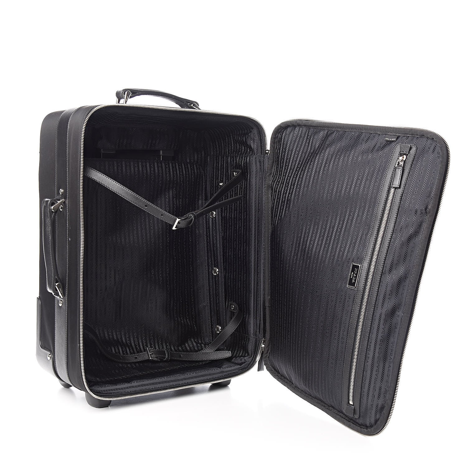 Prada Tessuto Nylon Saffiano Trolley Luggage Black 8 of 11
