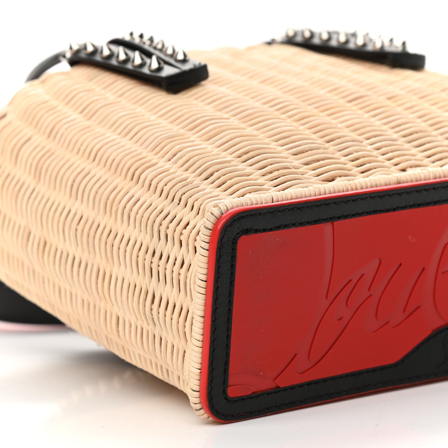 Raffia Calfskin Cabata Mini Spiked Tote Beige