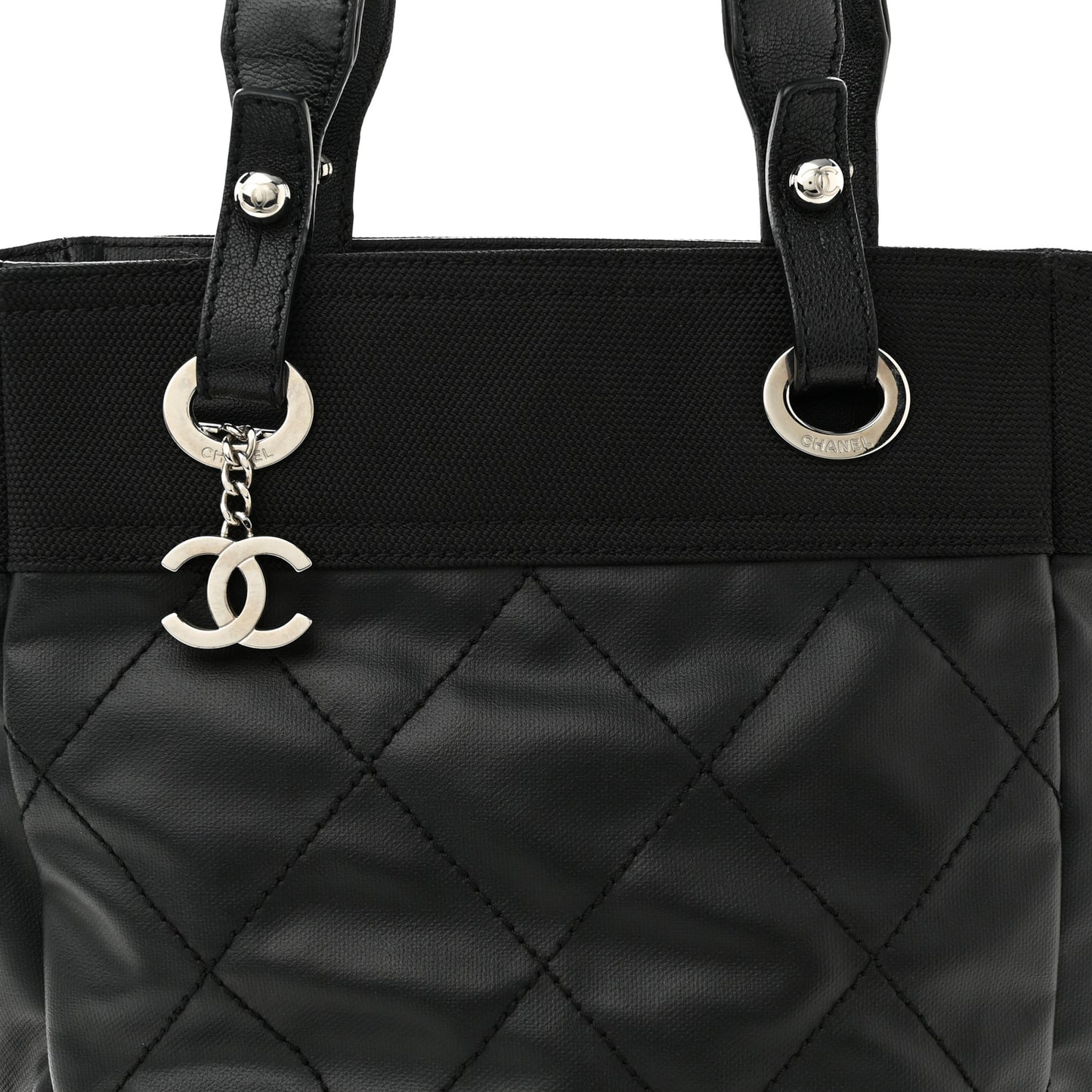 Coated Canvas Quilted Small Paris Biarritz Tote Black