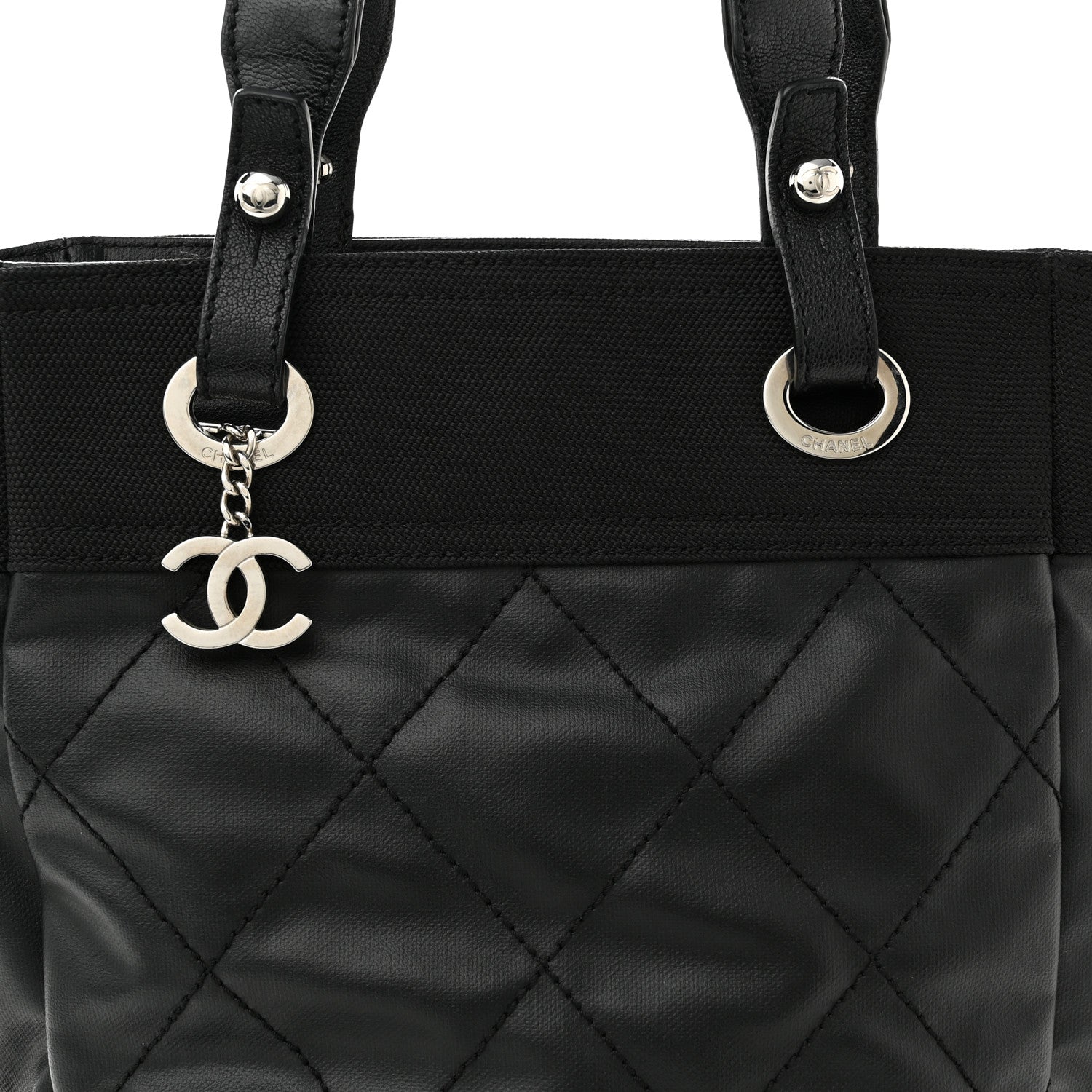 Chanel Coated Canvas Quilted Small Paris Biarritz Tote Black 8 of 10