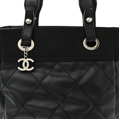 Chanel Coated Canvas Quilted Small Paris Biarritz Tote Black 8 of 10