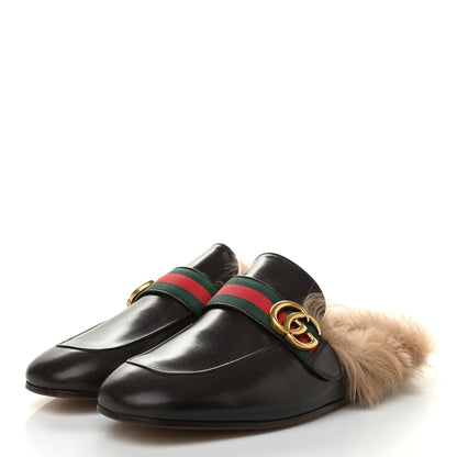 Gucci Goatskin Fur Web GG Mens Princetown Slippers 8 Cocoa 3 of 9