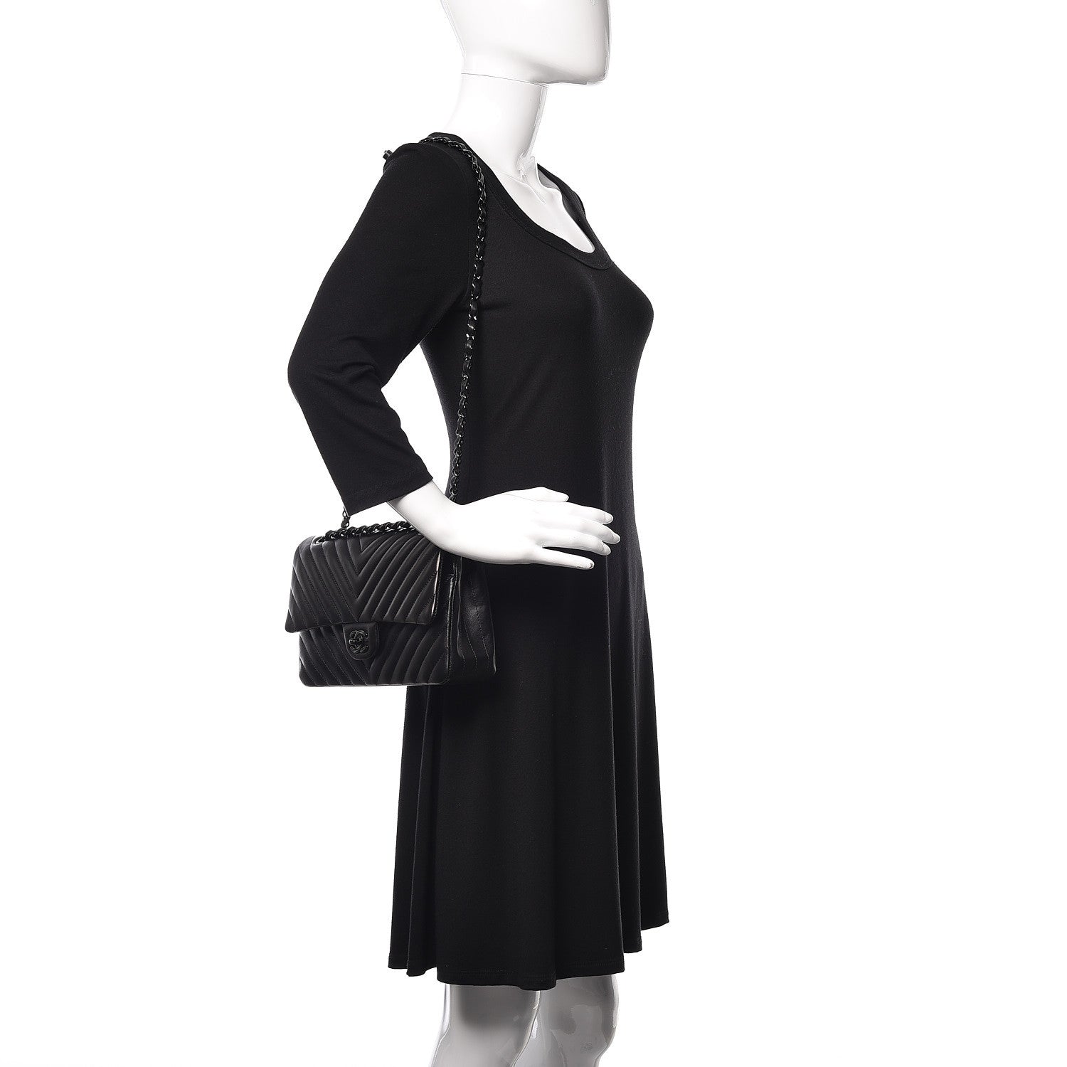 Chanel Lambskin Chevron Quilted Medium Double Flap So Black 3 of 14
