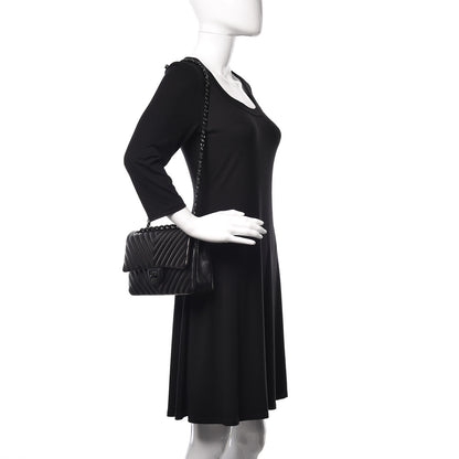 Chanel Lambskin Chevron Quilted Medium Double Flap So Black 3 of 14