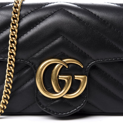 Gucci Calfskin Matelasse Super Mini GG Marmont Shoulder Bag Black 9 of 9