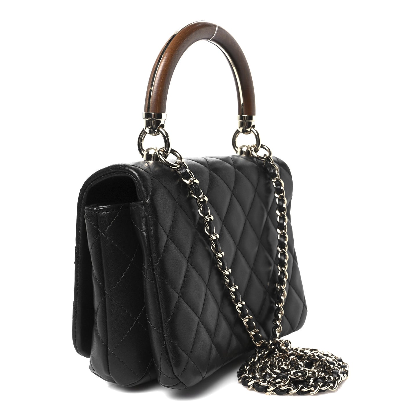 Lambskin Quilted Wood Mini Coco Handle Flap Black