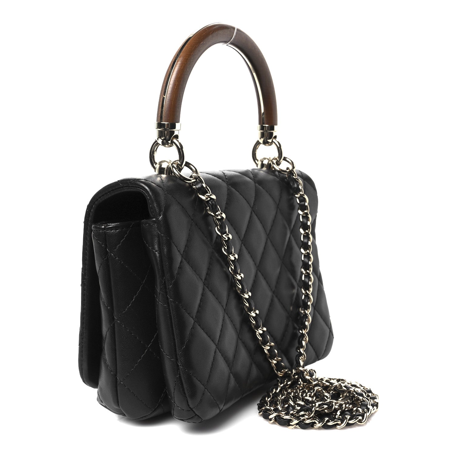 Chanel Lambskin Quilted Wood Mini Coco Handle Flap Black 3 of 12