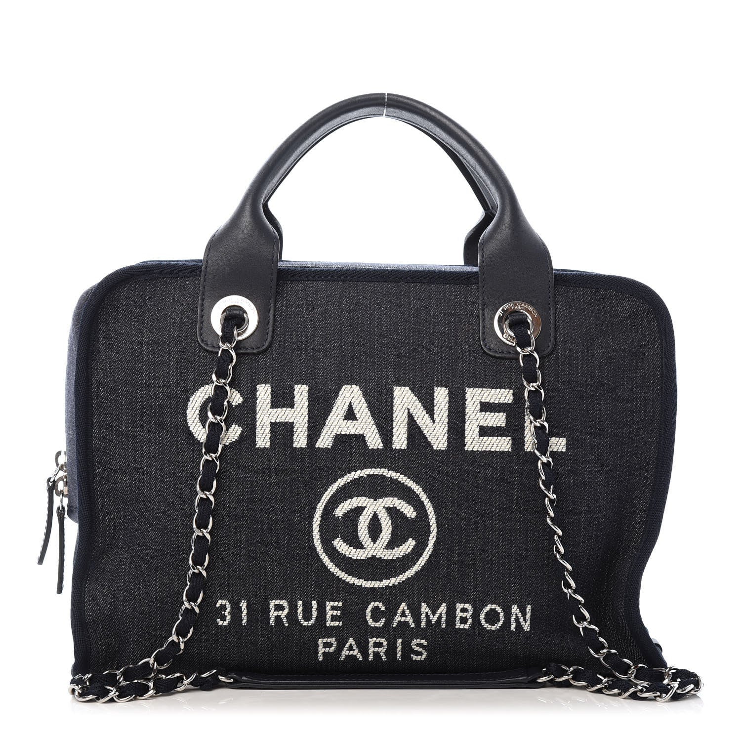 Chanel Denim Deauville Bowling Bag Dark Blue 1 of 10