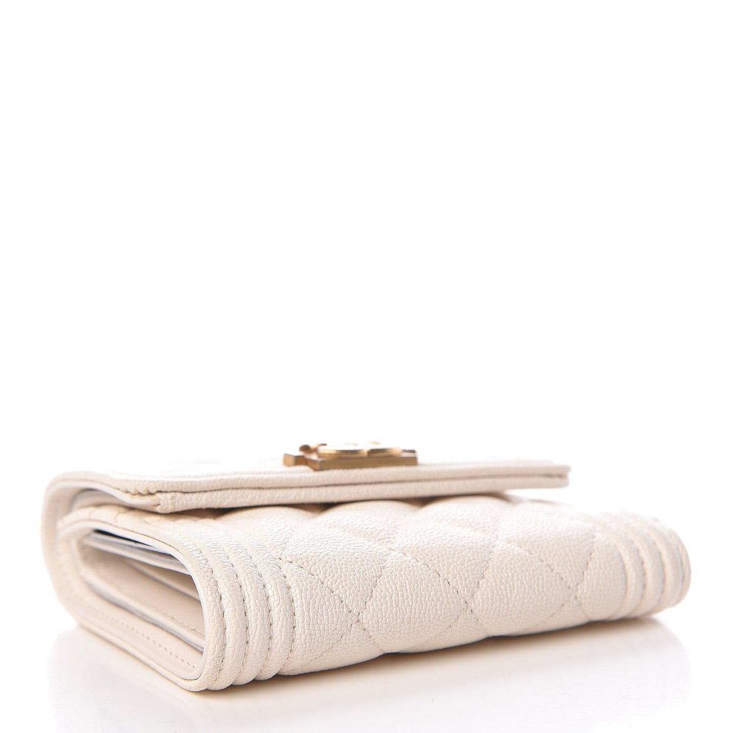 Caviar Quilted Compact Boy Flap Wallet White