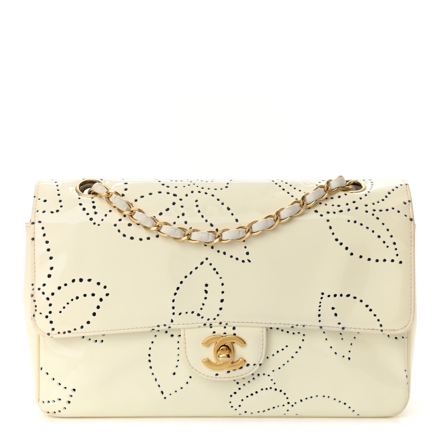 Chanel Patent Perforated Camellia Medium Single Flap White 1 of 12