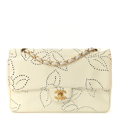 Chanel Patent Perforated Camellia Medium Single Flap White 1 of 12