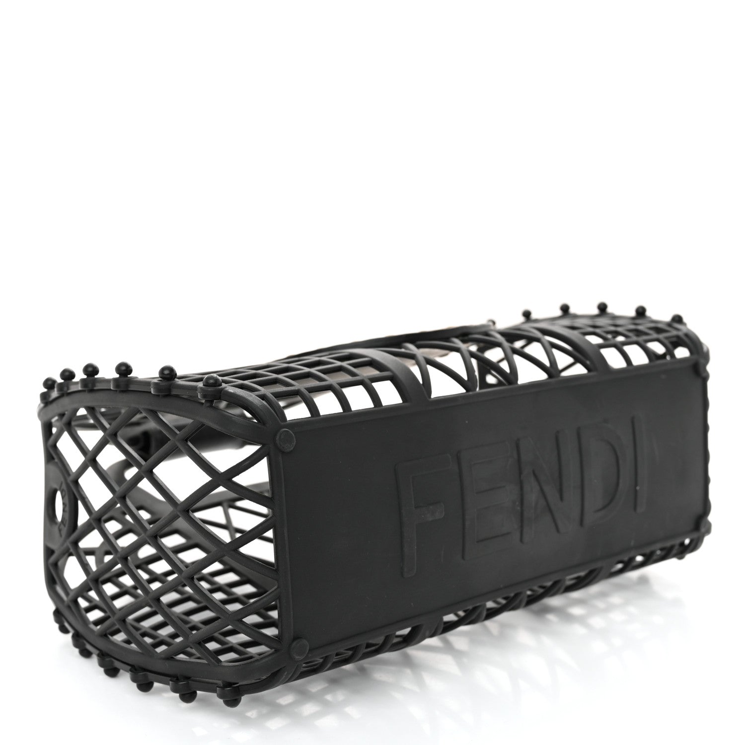 Fendi Recycled Plastic Vitello Liberty Matte Small Fendi Basket Black Miele Scuro 4 of 11