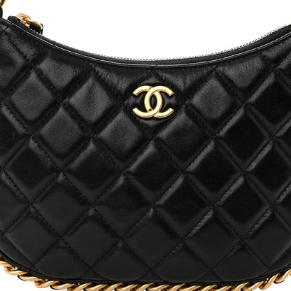 Chanel Shiny Crumpled Lambskin Quilted Trendy Chain Around Hobo Black 8 of 10