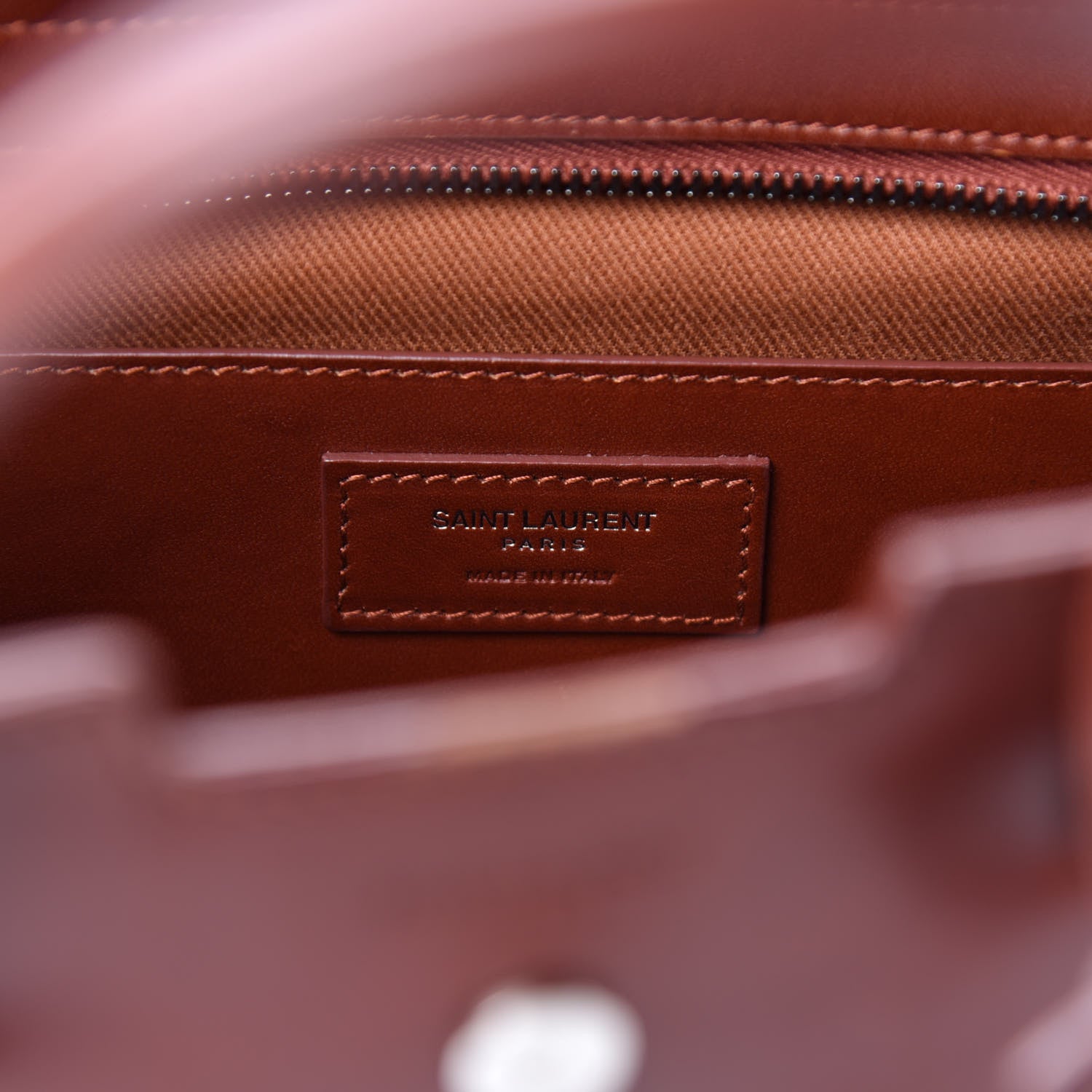 Saint Laurent Calfskin Studded Woven Baby Monogram Downtown Cabas Brown 14 of 17