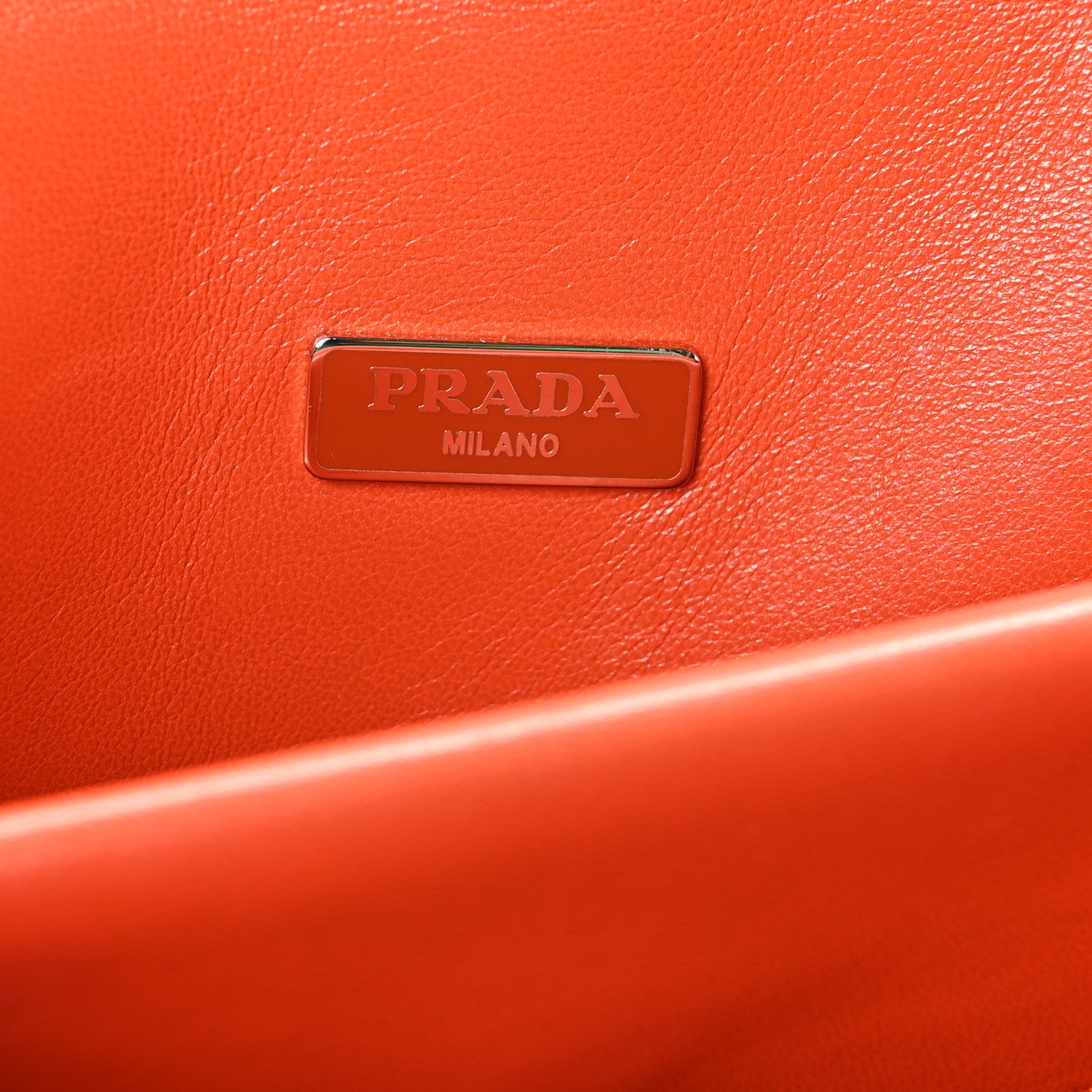 Prada Vitello Daino Eye Inside Lock Flap Chain Shoulder Bag Bianco Arancio 6 of 9