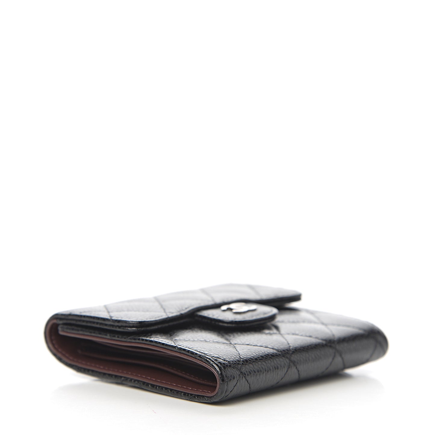 Caviar Quilted Compact Flap Wallet Black