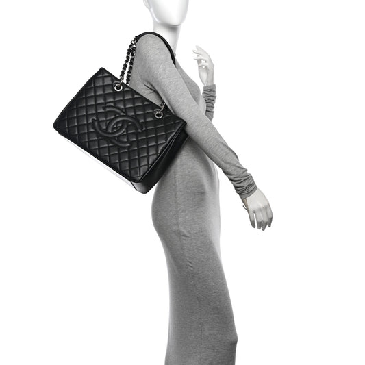 Caviar Quilted Grand Shopping Tote GST Black