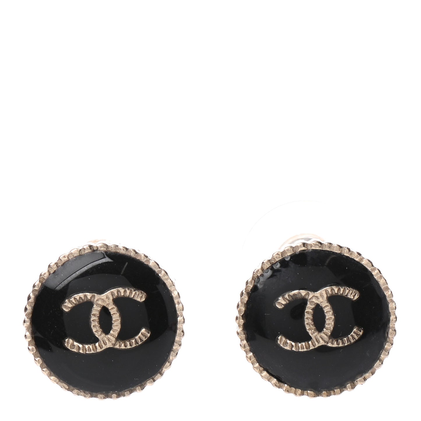 Enamel CC Earrings Black Gold