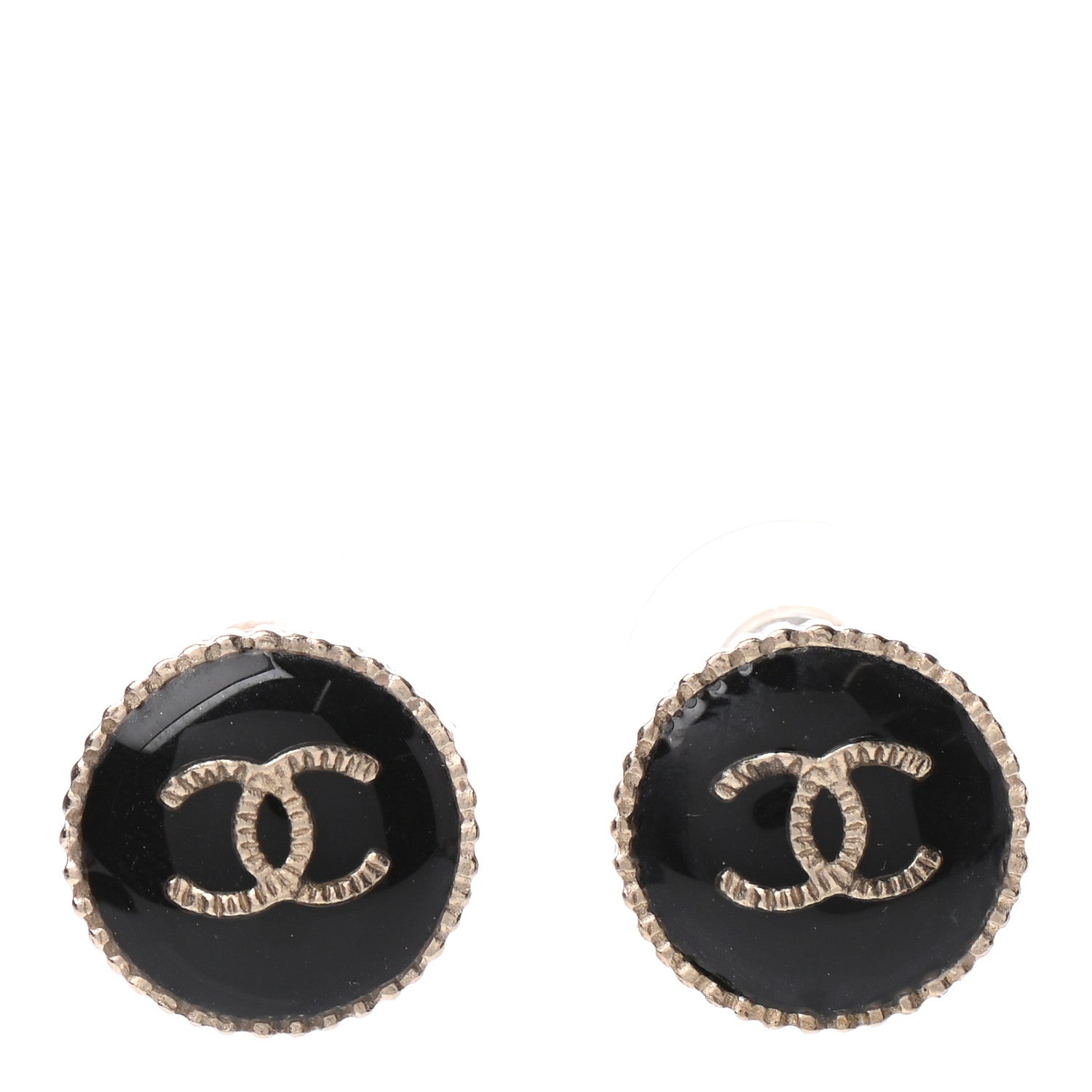 Chanel Enamel CC Earrings Black Gold 1 of 4