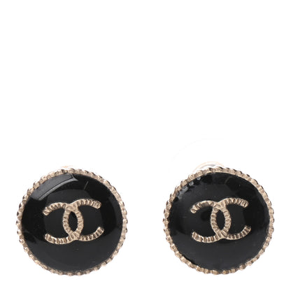 Chanel Enamel CC Earrings Black Gold 1 of 4