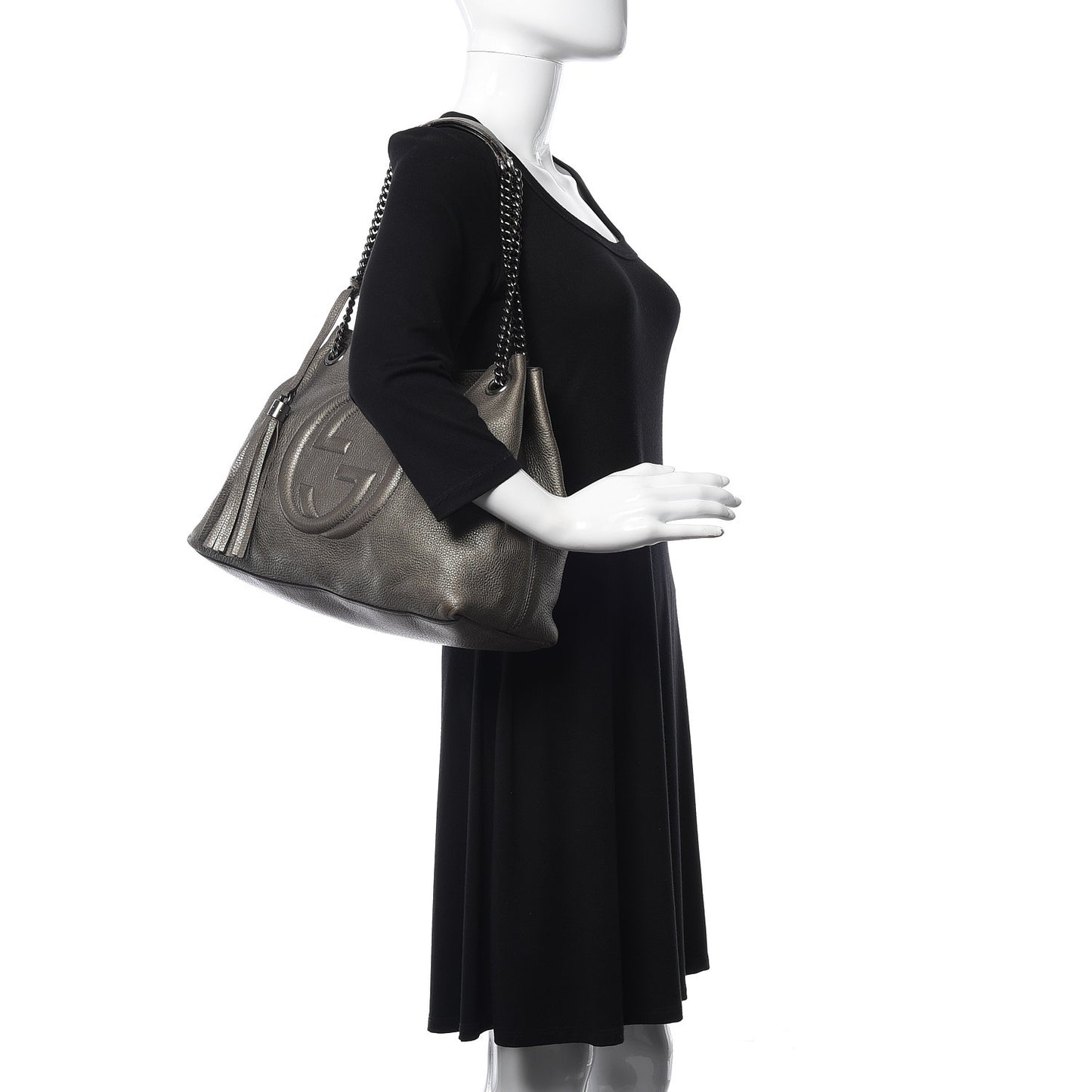 Metallic Pebbled Calfskin Medium Soho Chain Shoulder Bag Sasso